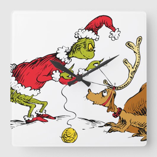 The Grinch Prepares Max the Reindeer Vierkante Klok (Voorkant)