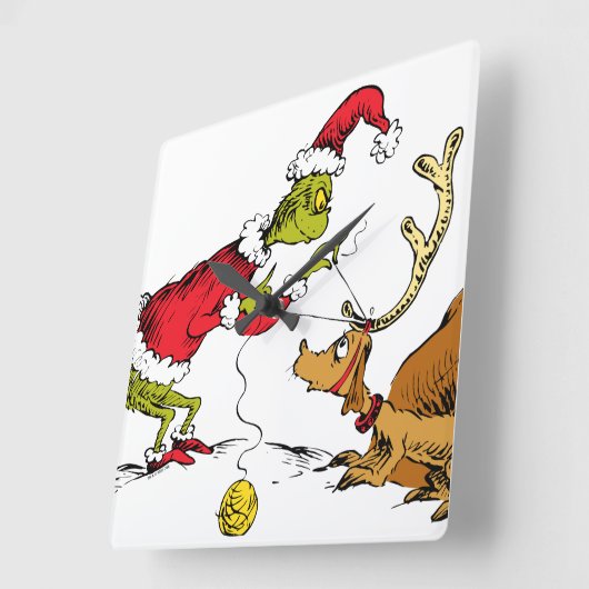 The Grinch Prepares Max the Reindeer Vierkante Klok (Hoek)