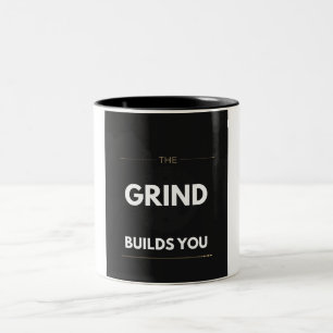 The Grind Bouwt Jou Powerlifting Gym Motivatie Tweekleurige Koffiemok