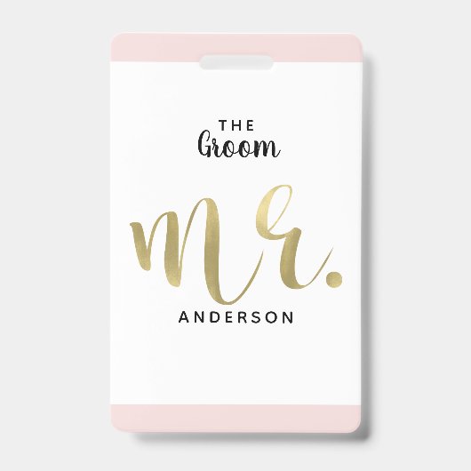 The Groom Mr Gold Wedding Party VIP Pass Badge (Front)