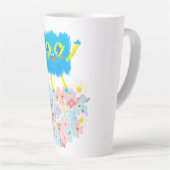 The Happy Blue Scribble on a Bed of Flowers Latte Mok (Rechterhoek)