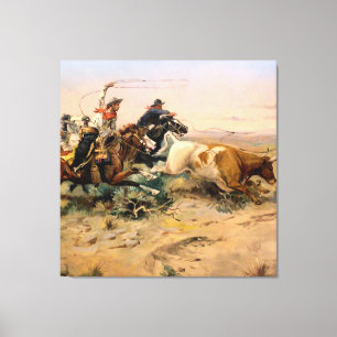 "The Herd Quitter" Westerne kunst van Charles M Ru Canvas Afdruk