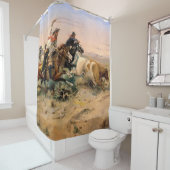 "The Herd Quitter" Westerne kunst van Charles M Ru Douchegordijn (In situ)