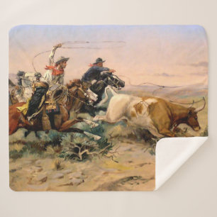 “The Herd Quitter” Westerse kunst van Charles M Ru Sherpa Deken