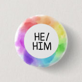 The/him pronoun button badge pin handwritten (Voorkant)