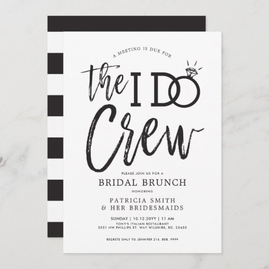 The I Do Crew | Bruidsfeest Brunch Kaart (Voorkant / Achterkant)