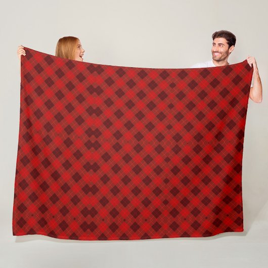 The image shows a reversible blanket with a red fleece deken