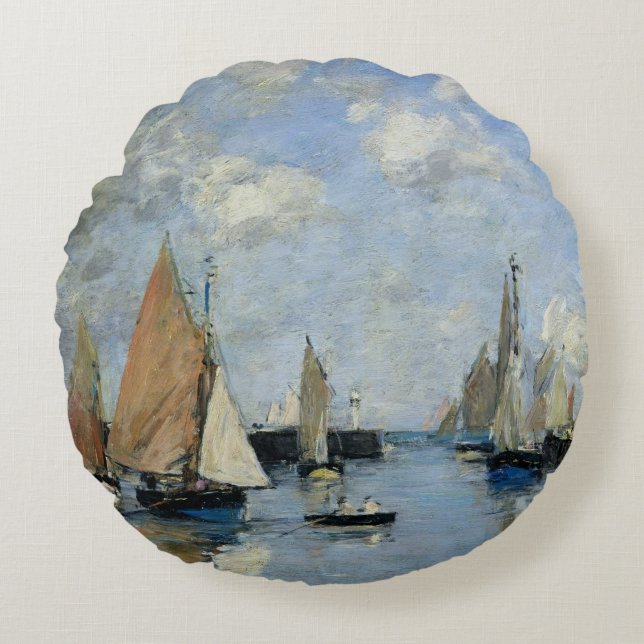 The Jetty at High Tide, Trouville Rond Kussen (Voorkant)