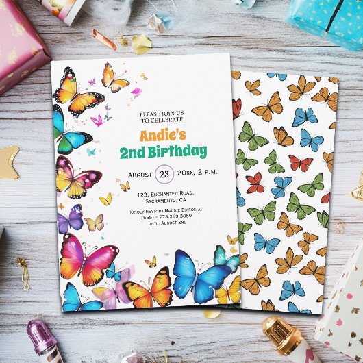 The Joy of Butterflies 2nd Birthday Invitation