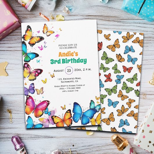 The Joy of Butterflies 3rd Birthday Invitation