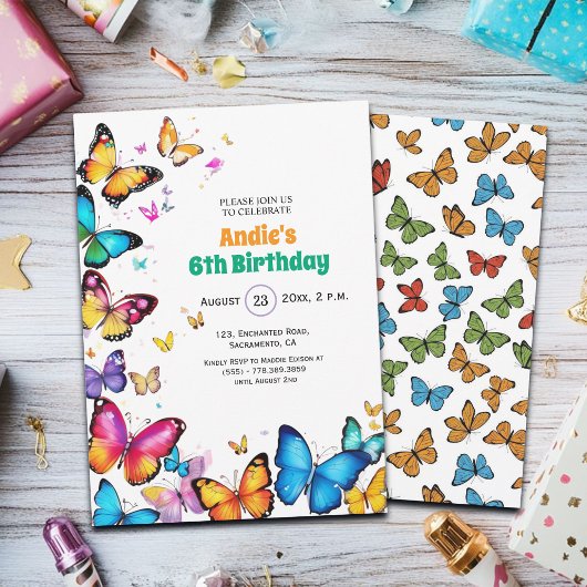 The Joy of Butterflies 6th Birthday Invitation