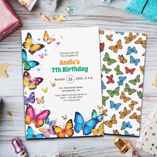 The Joy of Butterflies 7th Birthday Invitation