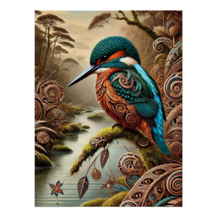 The King Fisher in Maori Art Style, digitaal Perfect Poster