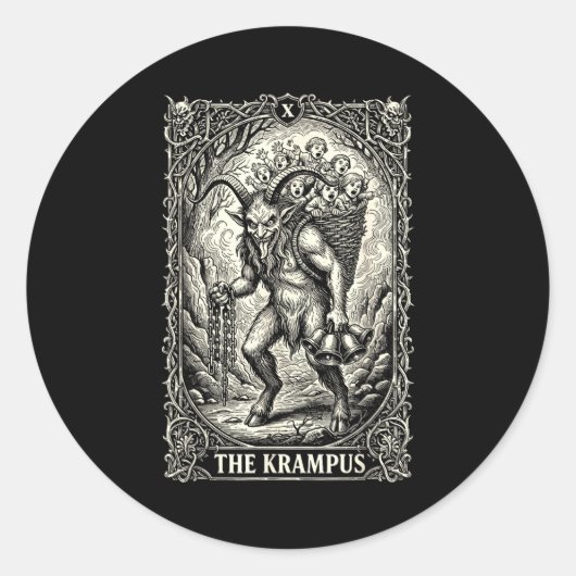 The Krampus Tarot Card Goth Witchy Black Pajamas C Ronde Sticker (Voorkant)