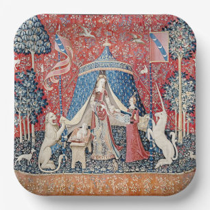 The Lady en de Unicorn 1500 Paris Tapestry Papieren Bordje