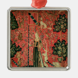 The Lady en de Unicorn: 'Aanraakscherm' Metalen Ornament