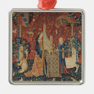 The Lady en de Unicorn: 'Hoorzitting' Metalen Ornament