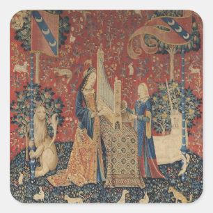 The Lady en de Unicorn: 'Hoorzitting' Vierkante Sticker