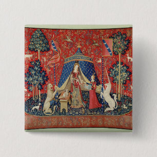 The Lady en de Unicorn: "Naar mijn enige wens" Vierkante Button 5,1 Cm