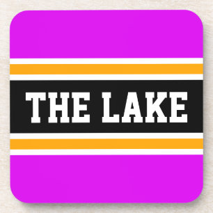 THE LAKE Athletic Bright Pink Yellow Black Stripes Bier Onderzetter