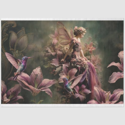 The Lily Fairy Tale Fantasy Hummingbird Floral Tissuepapier (Voorkant)