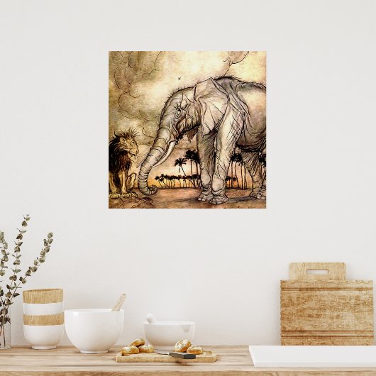 "The Lion and The Elephant" van Arthur Rackham Poster (Keuken)