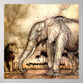 "The Lion and The Elephant" van Arthur Rackham Poster (Voorkant)