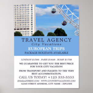 The London Eye, Londen City, Reisbureau Advertenti Poster
