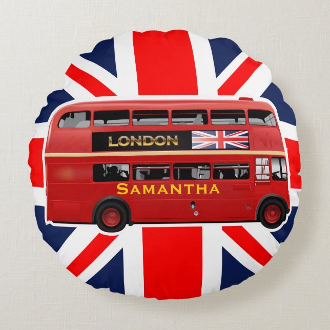 The London Red Bus Rond Kussen (Voorkant)