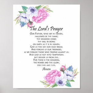The Lord's Prayer Pink Floral, van Matthew 6:9-13 Poster