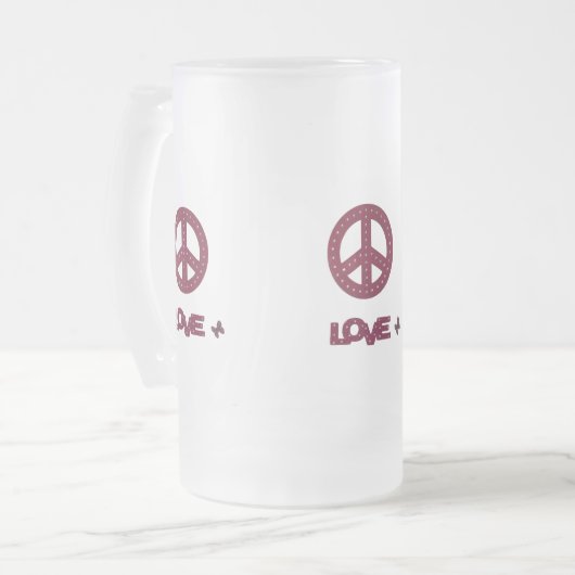 The Love & Peace design frosted glass mug Matglas Bierpul (Voorkant links)