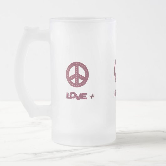 The Love & Peace design frosted glass mug Matglas Bierpul (Links)
