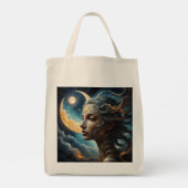 "The Lunar Oracle"-Celestial Moon Goddess Tote Bag (Dos)