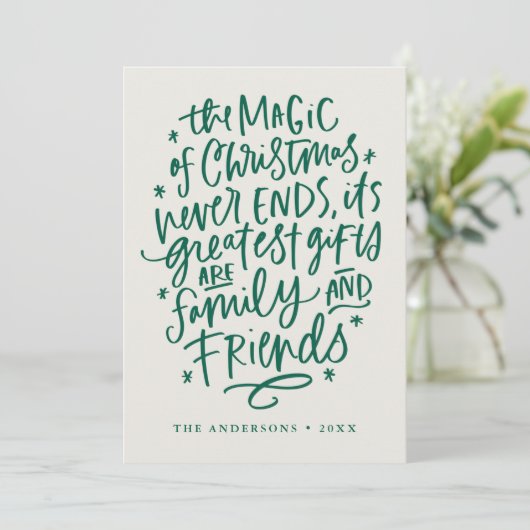 The Magic of Kerstbeige & Green Non-Photo Feestdagenkaart (Staand voorkant)