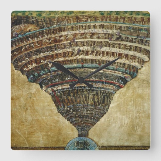The Map of Hell, Abyss of Hell - Sandro Botticelli Vierkante Klok (Voorkant)