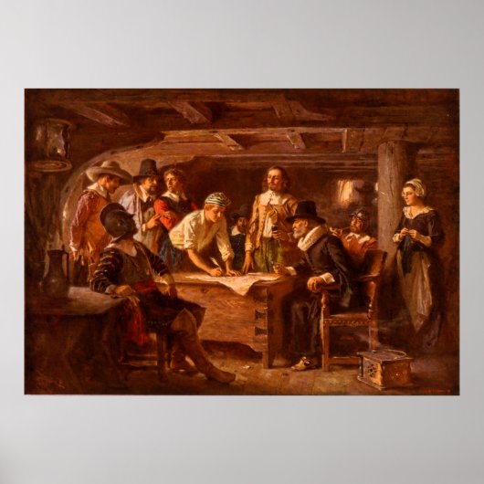 The Mayflower Compact by Jean Leon Gerome Ferris Poster (Voorkant)
