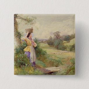 The Milkmaid, 1860 Vierkante Button 5,1 Cm