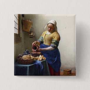 The Milkmaid, c.1658-60 (olie op canvas) Vierkante Button 5,1 Cm