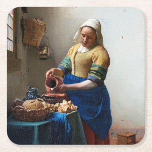 The Milkmaid, Johannes Vermeer, 1657-1658 Vierkante Kartonnen Onderzetter