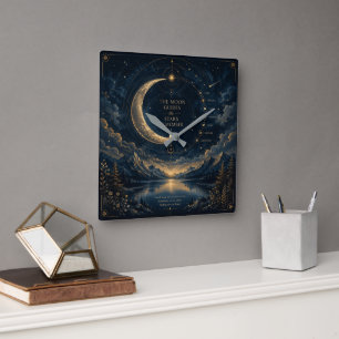 The Moon Guides   Hemel maan- en sterren kunst Vierkante Klok