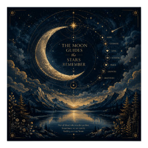 The Moon Guides Hemelse Maan & Sterren Kunst Perfect Poster