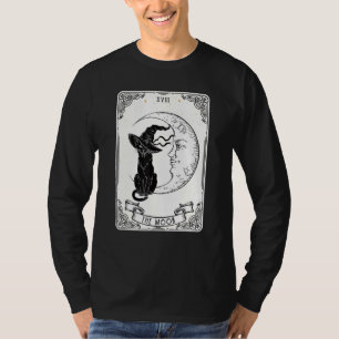 The Moon Tarot Kaart Spooky Black Cat Witch Cresce T-shirt