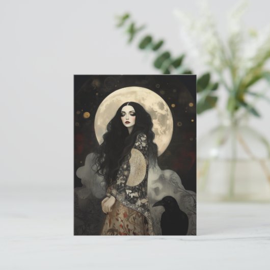 The Morrigan Goddess with Raven Dark Art Nouveau Briefkaart (Staand voorkant)