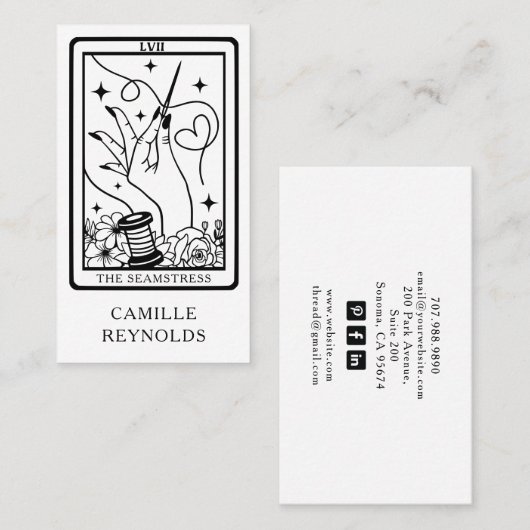 The Mystical Seamstress Tailor Tarot Business Card Visitekaartje (Voorkant / Achterkant)