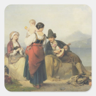 The Neapolitan Family, 1865 (olie op het paneel) Vierkante Sticker