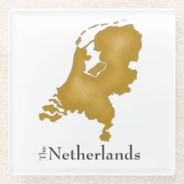 The Netherlands Map in Gold Waterverf Glazen Onderzetter