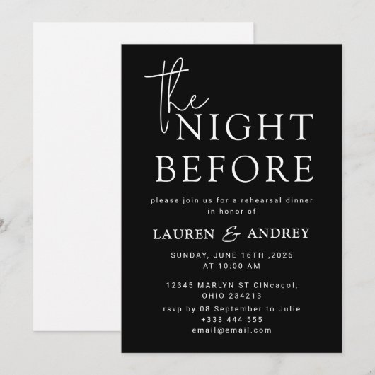 The Night Before Wedding Invitation (Devant / Derrière)