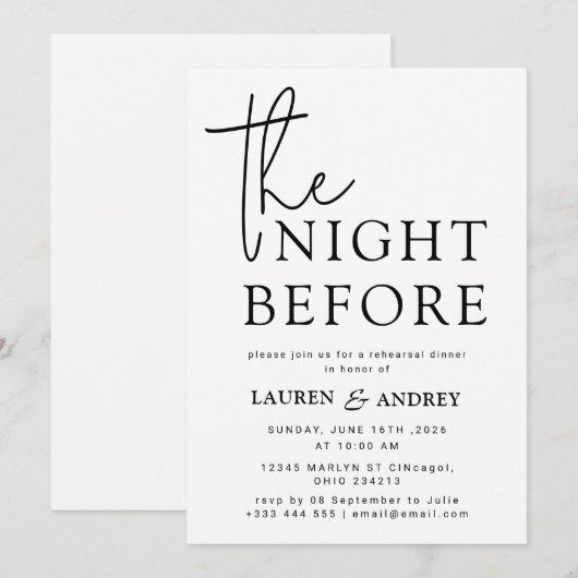 The Night Before Wedding Invitation (Devant / Derrière)