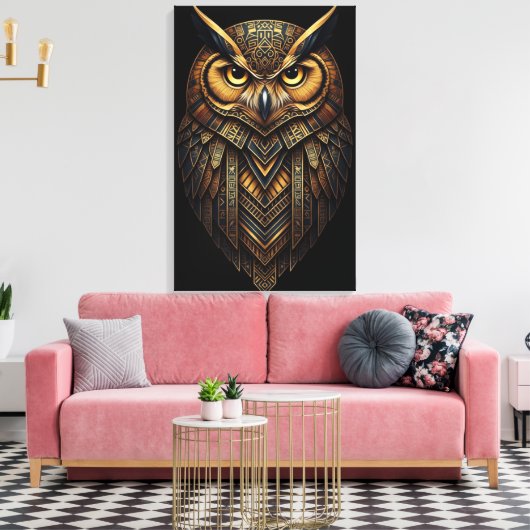 The Night Guardian – Abstract Owl with African Canvas Afdruk (Insitu (Woonkamer))