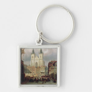 The Old Market Place in Praag, 1881 (olie op canva Sleutelhanger